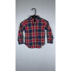 Ralph Lauren Shirt Boys‎ 5 Red Green Plaid Button Down Long Sleeve Pony Logo